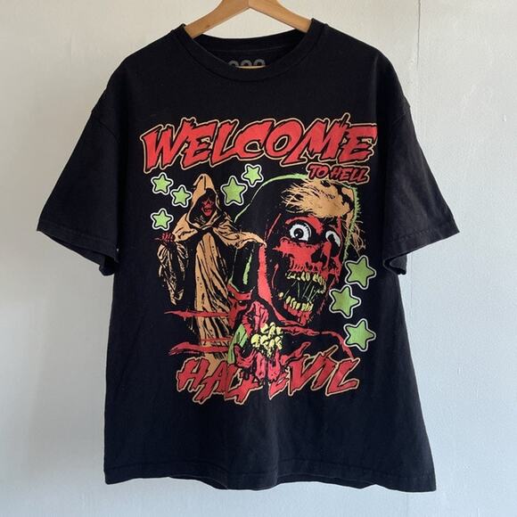 Half Evil Welcome To Hell Grim Reaper Streetwear Horror Skull Sz XL - Picture 1 of 9